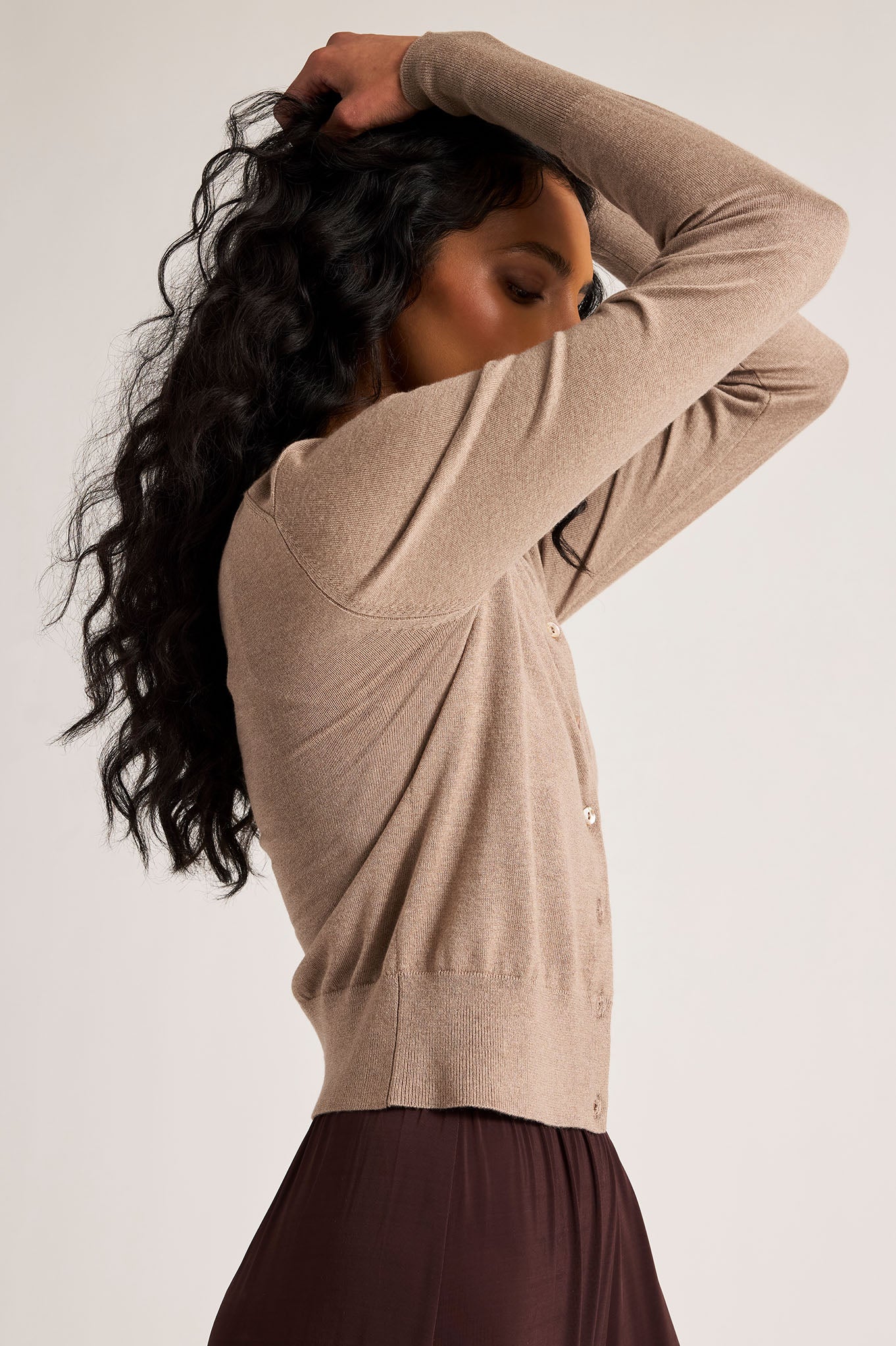 Silk Cashmere Cardi in Mink