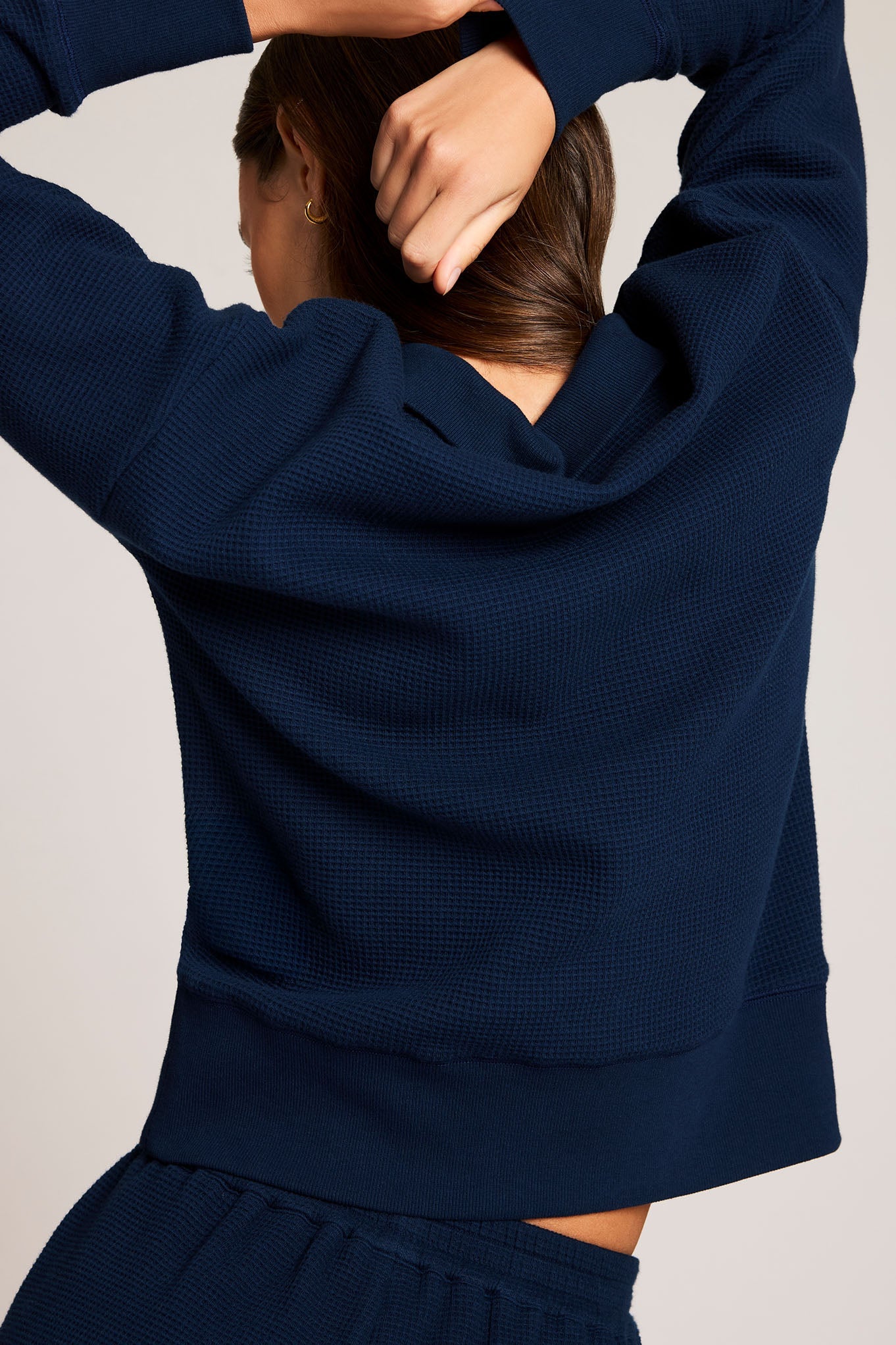 Waffle Knit Pullover in Navy